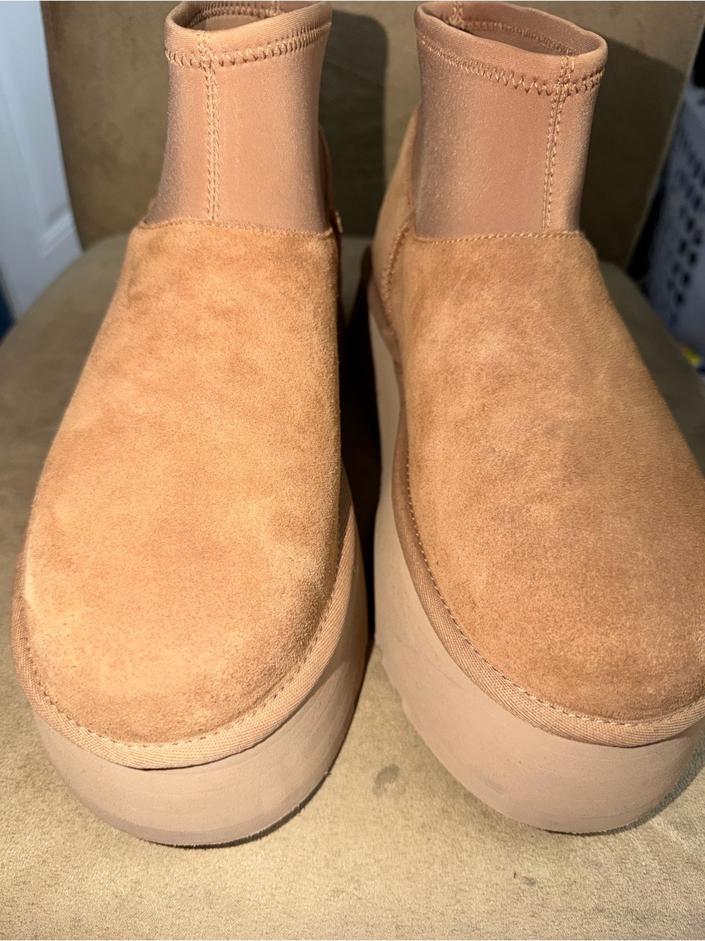 Platform Suede Ankle Boots in Tan
